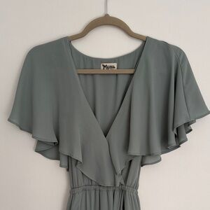 Show Me Your MuMu Sage Green Flutter Sleeve Midi Dress